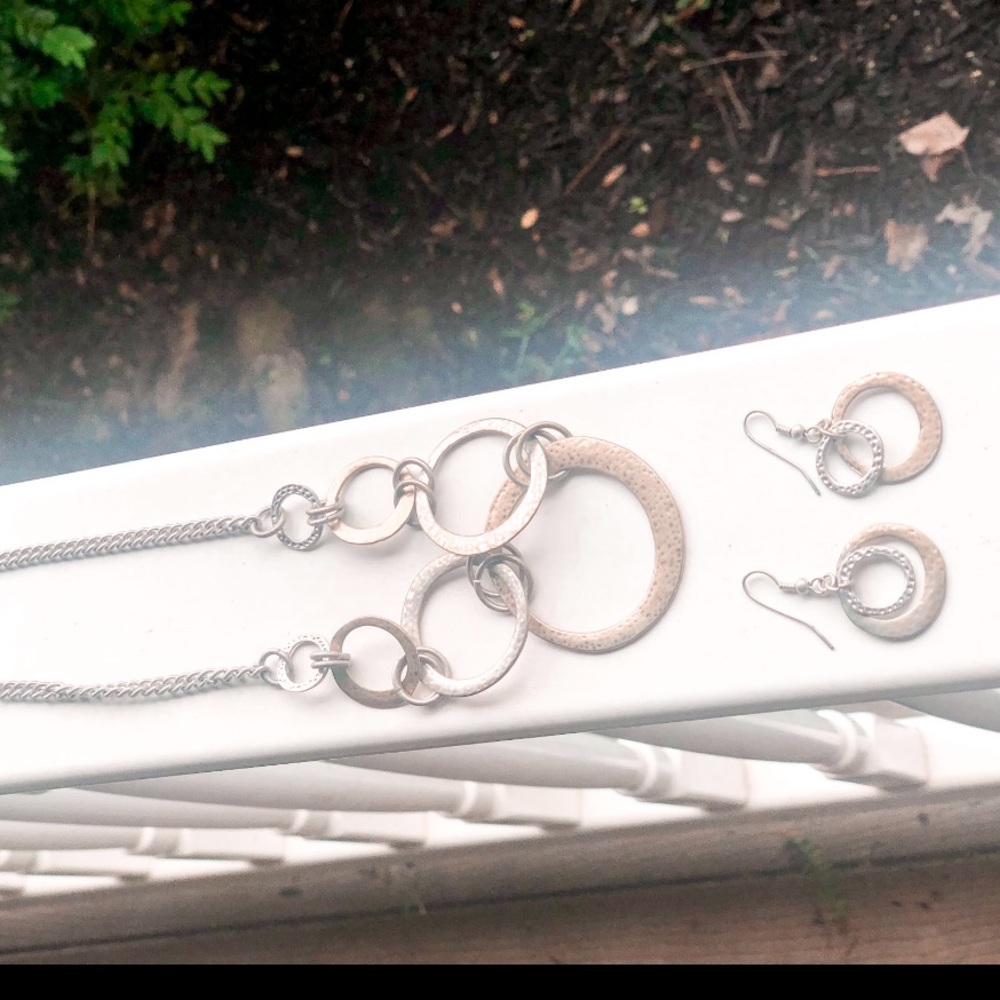 Gold and silver ring necklace and earrings set